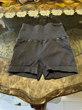 FP Movement by Free People High-Waist Ribbed Black Bike Shorts